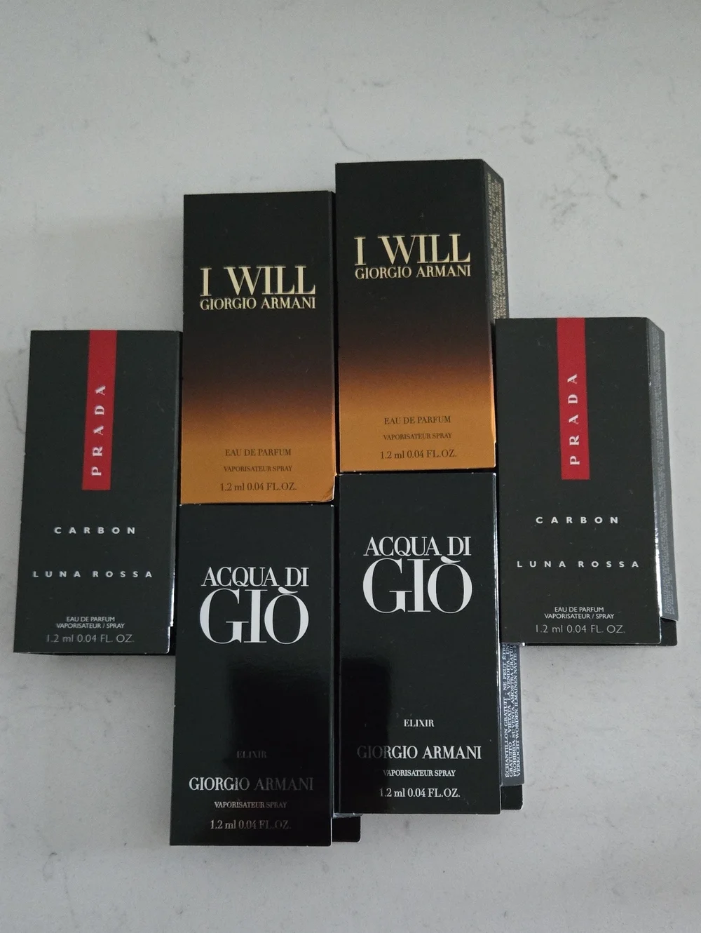 New Never Used Men Sample Set Giorgio Armani I WILL & Acqua di Giò Prada Carbon